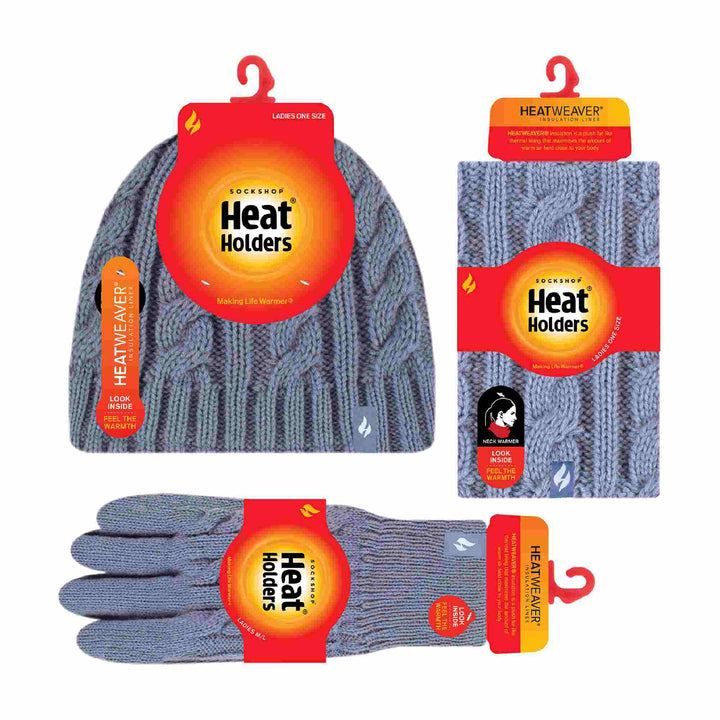 Ladies Fleece Lined Thermal Winter Hat, Neck Warmer & Converter Gloves Set