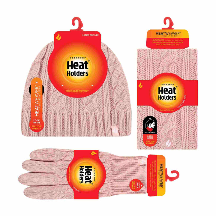 Ladies Fleece Lined Thermal Winter Hat, Neck Warmer & Converter Gloves Set