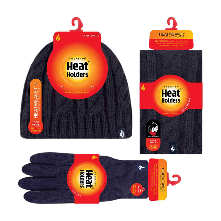 Ladies Fleece Lined Thermal Winter Hat, Neck Warmer & Converter Gloves Set