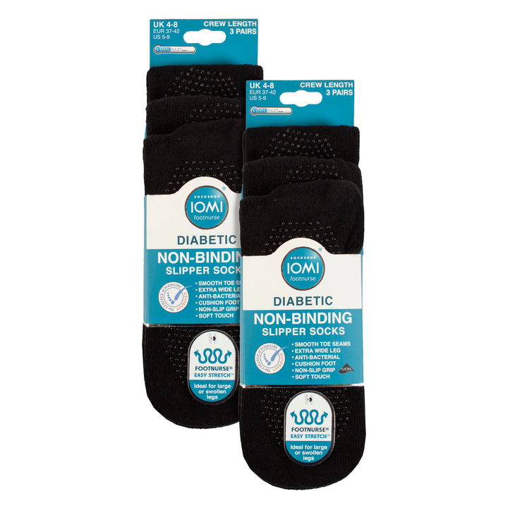 6 Pack Diabetic Bed Socks with Grips | Non Slip Extra Wide Slipper Socks