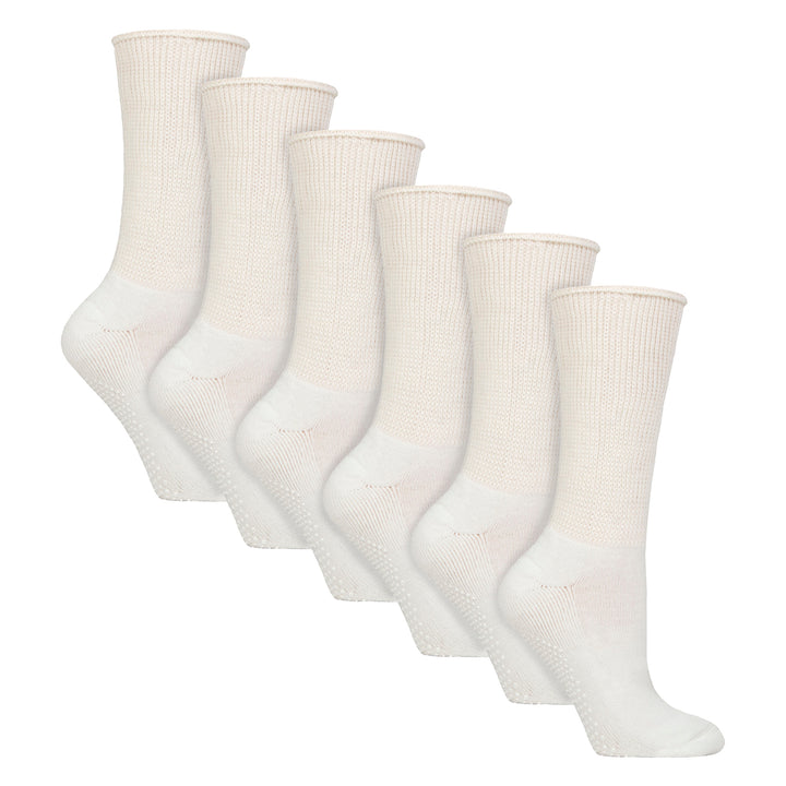 6 Pack Diabetic Bed Socks with Grips | Non Slip Extra Wide Slipper Socks