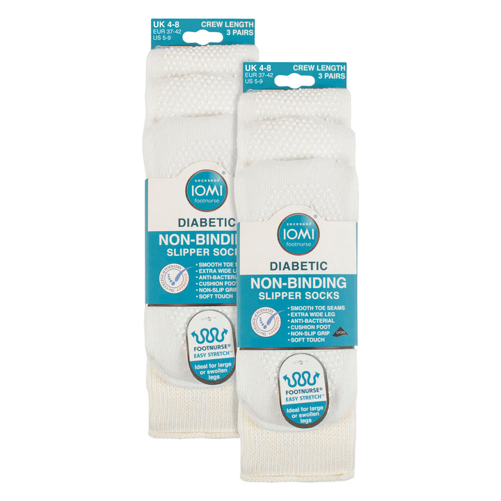 6 Pack Diabetic Bed Socks with Grips | Non Slip Extra Wide Slipper Socks