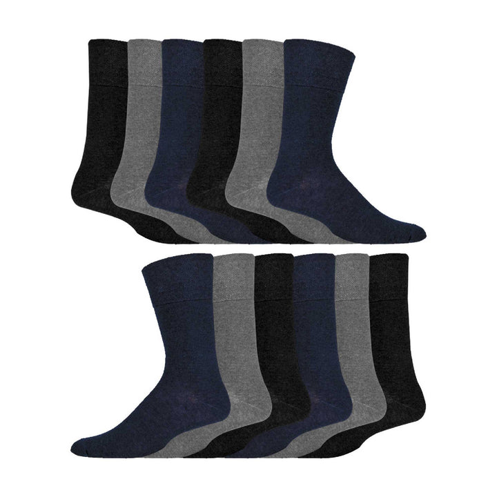 12 Pairs Mens Gentle Grip Top Diabetic Socks | Non Elastic Cotton Socks