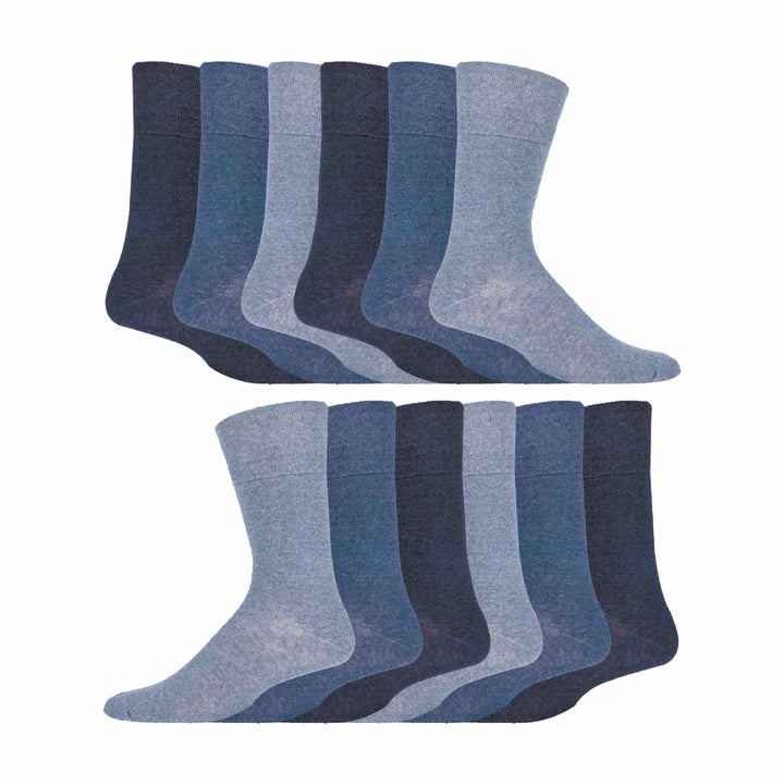 12 Pairs Mens Gentle Grip Top Diabetic Socks | Non Elastic Cotton Socks