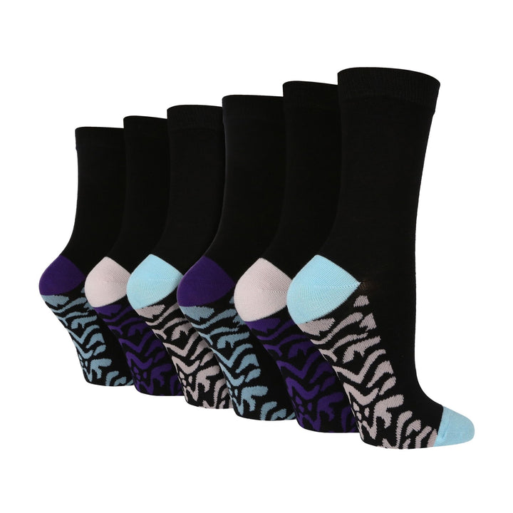 6 Pack Ladies Bamboo Socks: Plain Dress Socks with Unique Foot Patterns
