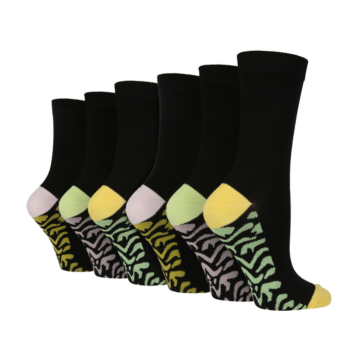 6 Pack Ladies Bamboo Socks: Plain Dress Socks with Unique Foot Patterns