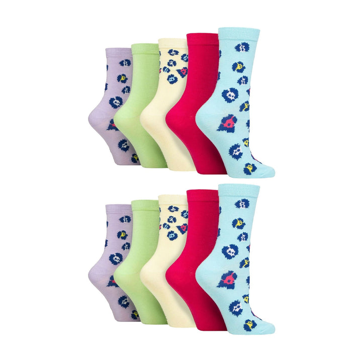 10 Pairs Ladies Bamboo Crew Socks with Patterns