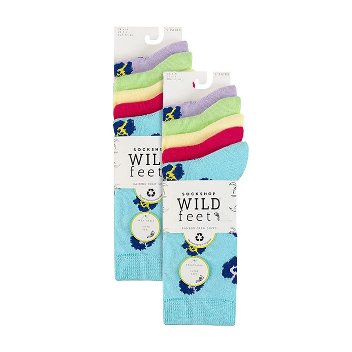 10 Pairs Ladies Bamboo Crew Socks with Patterns