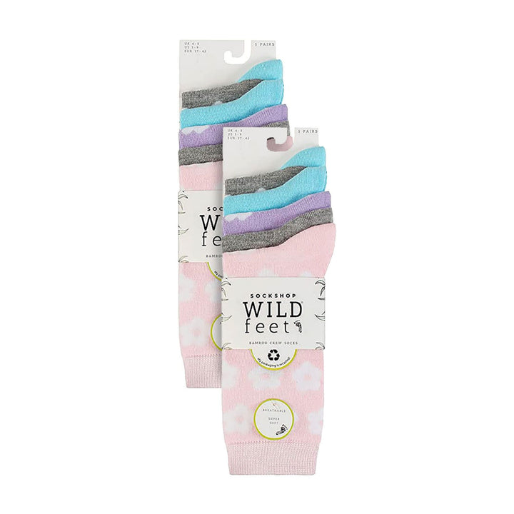 10 Pairs Ladies Bamboo Crew Socks with Patterns