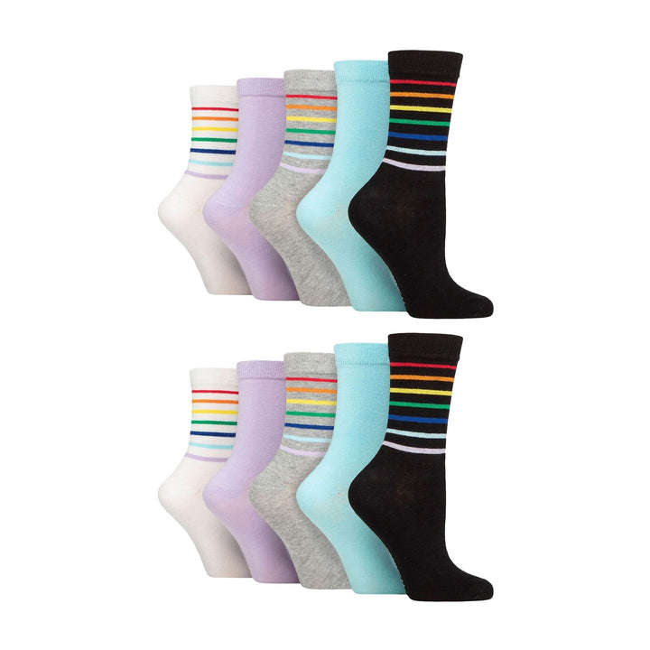 10 Pairs Ladies Bamboo Crew Socks with Patterns