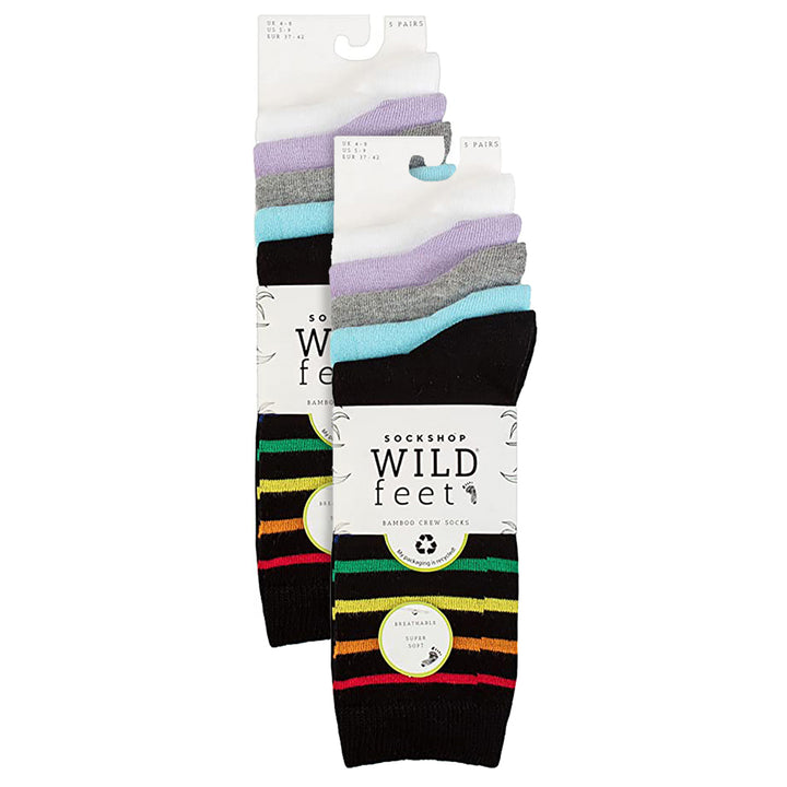 10 Pairs Ladies Bamboo Crew Socks with Patterns