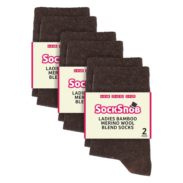 Ladies 6 Pack Bamboo & Merino Wool Blend Socks