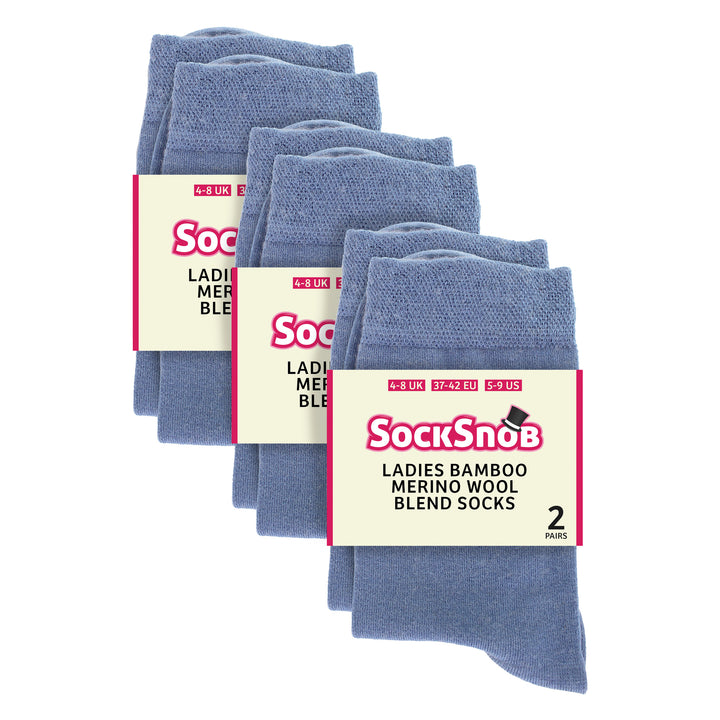 Ladies 6 Pack Bamboo & Merino Wool Blend Socks