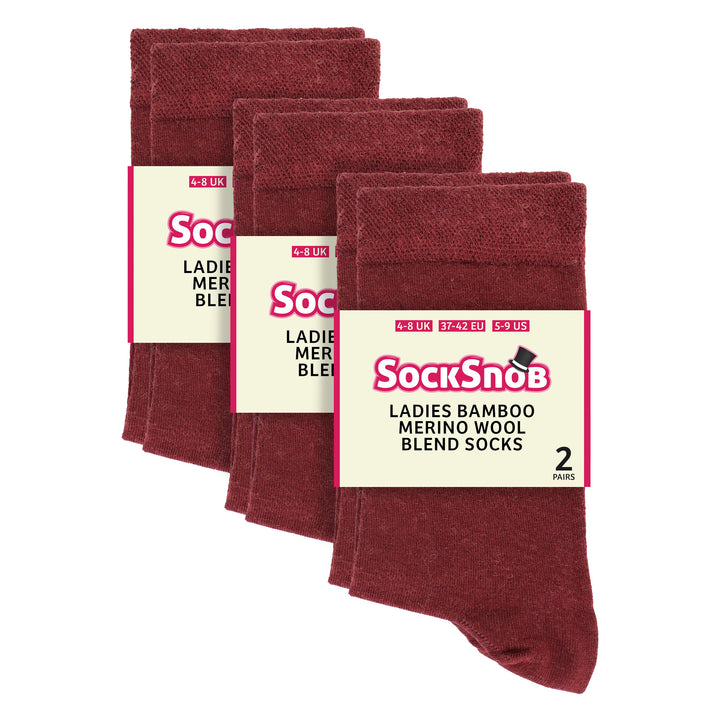 Ladies 6 Pack Bamboo & Merino Wool Blend Socks