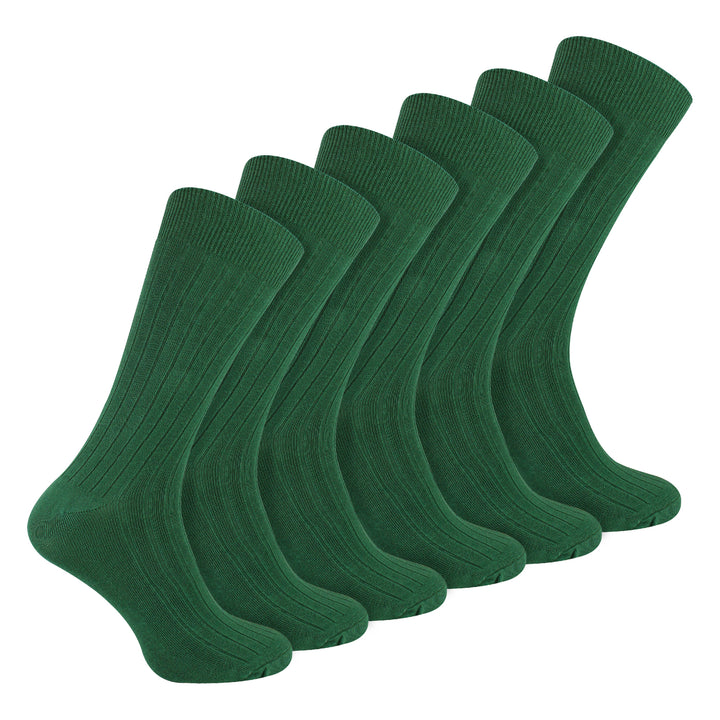 Mens Plain Coloured Cotton Rich Ribbed Dress Socks