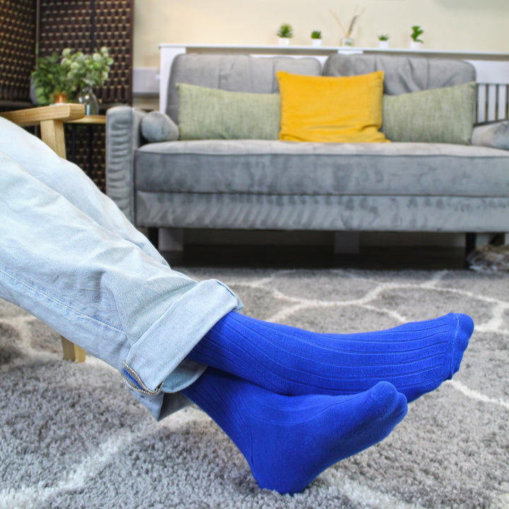 Mens Plain Coloured Cotton Rich Ribbed Dress Socks