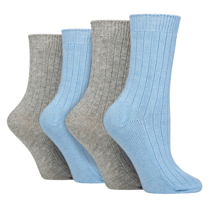 4 Pack Ladies Cashmere Boot Socks | Breathable Cozy Ribbed Wool Bed Socks