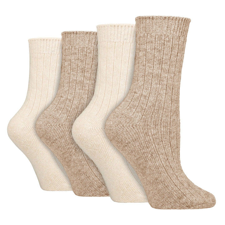 4 Pack Ladies Cashmere Boot Socks | Breathable Cozy Ribbed Wool Bed Socks