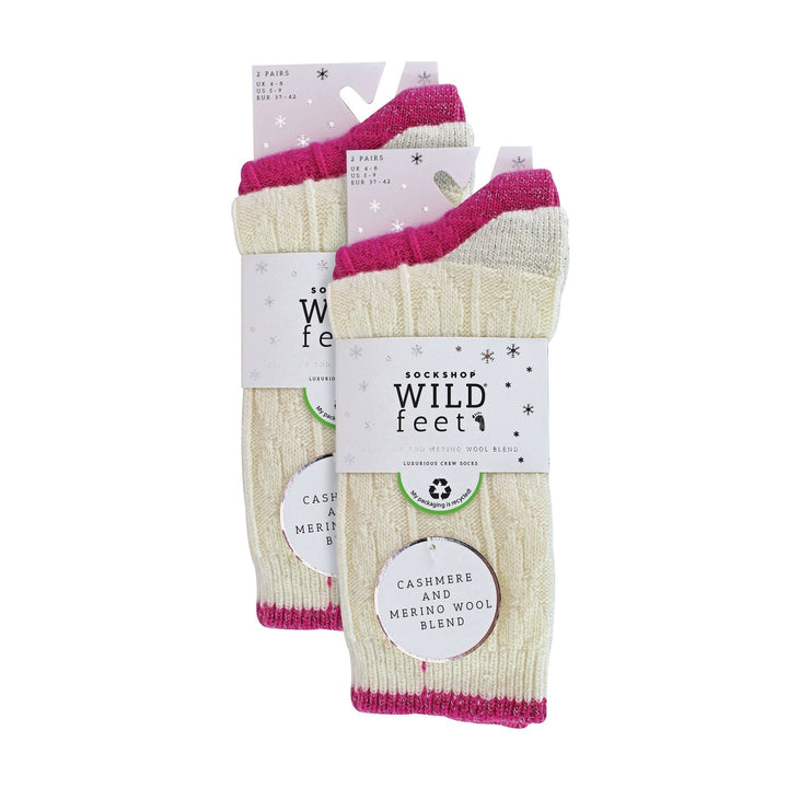 4 Pack Ladies Cable Knit and Lurex Glitter Socks for Sparkling Style and Comfort