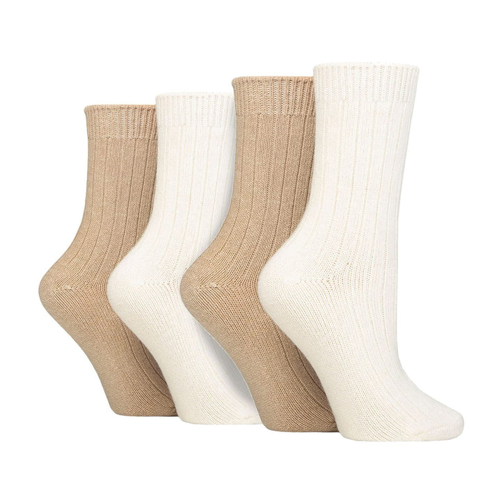 4 Pack Ladies Cashmere Boot Socks | Breathable Cozy Ribbed Wool Bed Socks