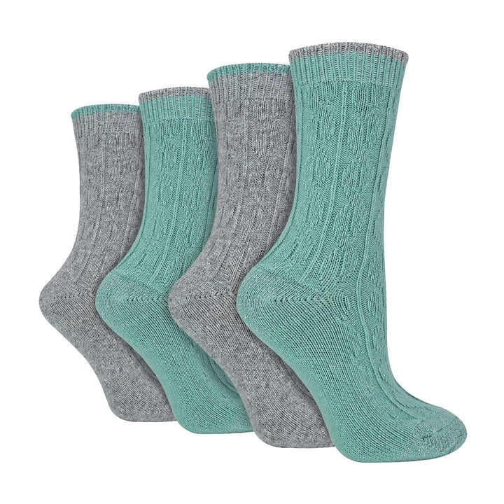 4 Pack Ladies Cable Knit and Lurex Glitter Socks for Sparkling Style and Comfort