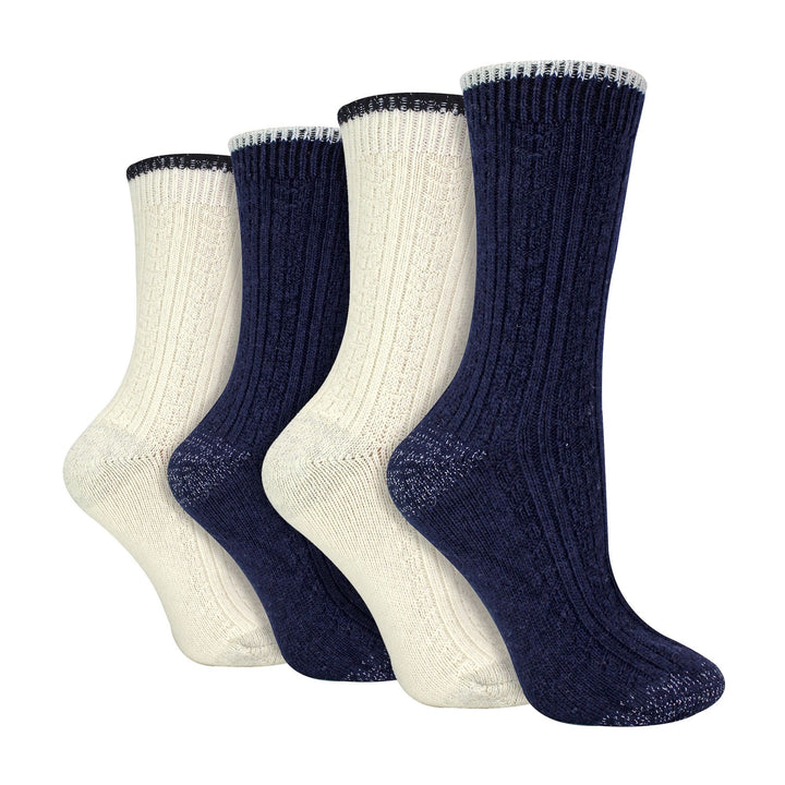 4 Pack Ladies Cable Knit and Lurex Glitter Socks for Sparkling Style and Comfort
