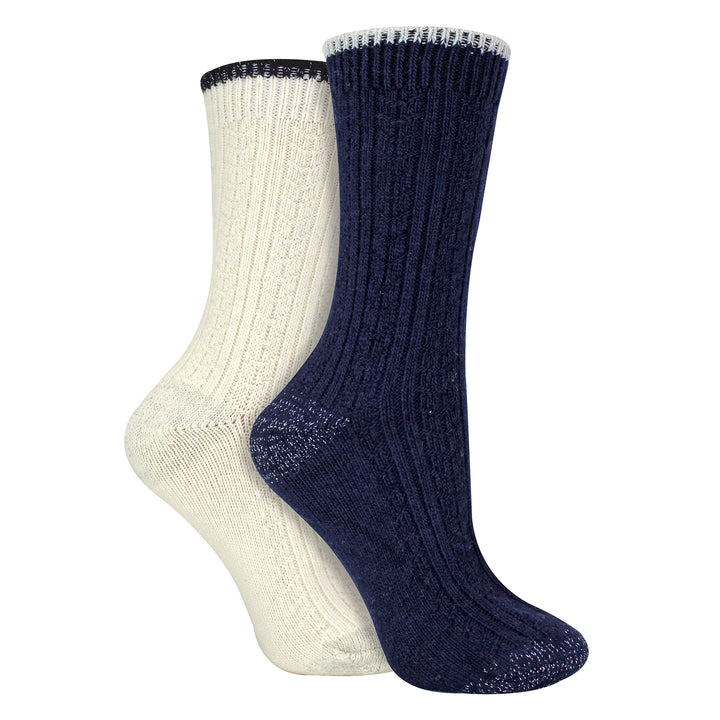 4 Pack Ladies Cable Knit and Lurex Glitter Socks for Sparkling Style and Comfort