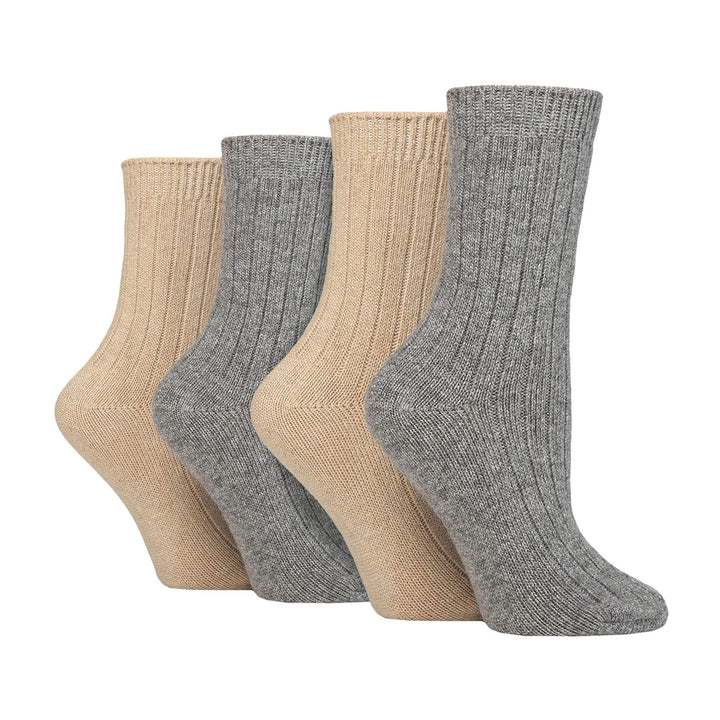 4 Pack Ladies Cashmere Boot Socks | Breathable Cozy Ribbed Wool Bed Socks