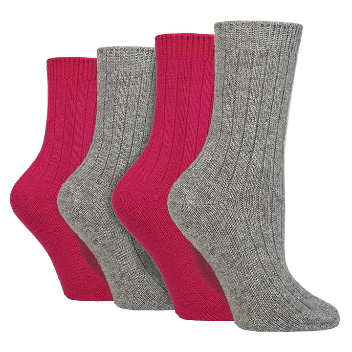 4 Pack Ladies Cashmere Boot Socks | Breathable Cozy Ribbed Wool Bed Socks