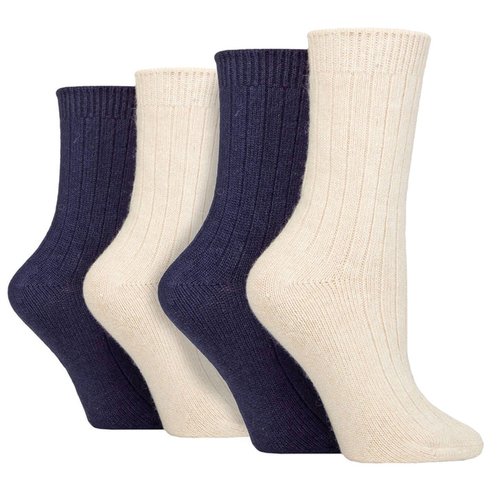 4 Pack Ladies Cashmere Boot Socks | Breathable Cozy Ribbed Wool Bed Socks