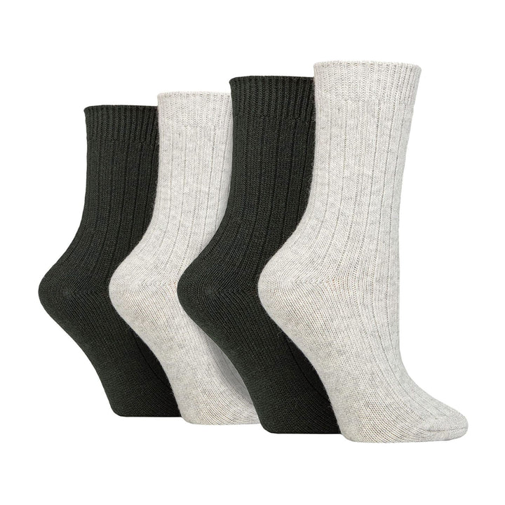 4 Pack Ladies Cashmere Boot Socks | Breathable Cozy Ribbed Wool Bed Socks