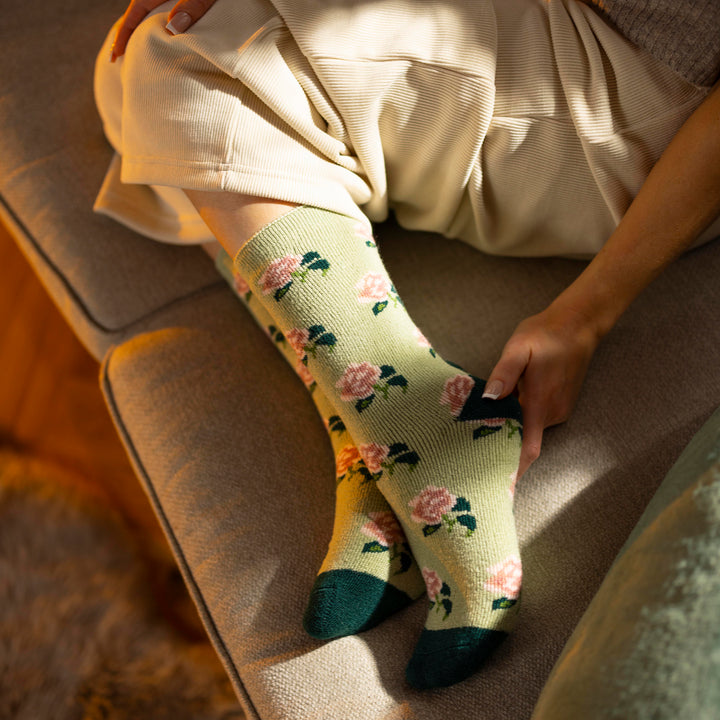 Womens Thermal Socks | Thin Floral Patterned Fleece Socks