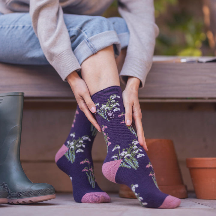 Womens Thermal Socks | Thin Floral Patterned Fleece Socks