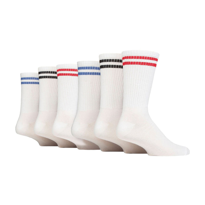 6 Pack Mens White Crew Socks with Stripe - Comfortable Cotton Sport Socks