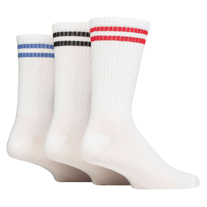6 Pack Mens White Crew Socks with Stripe - Comfortable Cotton Sport Socks