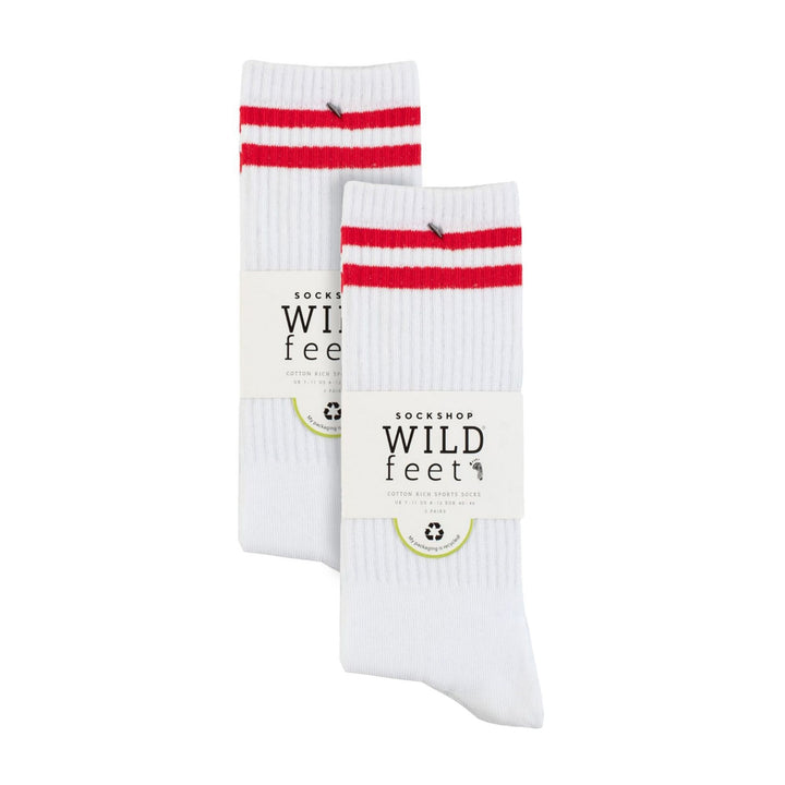 6 Pack Mens White Crew Socks with Stripe - Comfortable Cotton Sport Socks