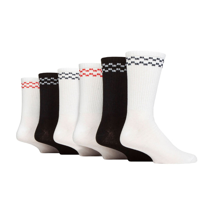 6 Pack Mens White Crew Socks with Stripe - Comfortable Cotton Sport Socks