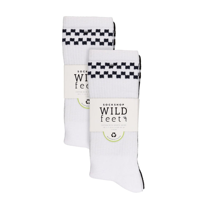 6 Pack Mens White Crew Socks with Stripe - Comfortable Cotton Sport Socks