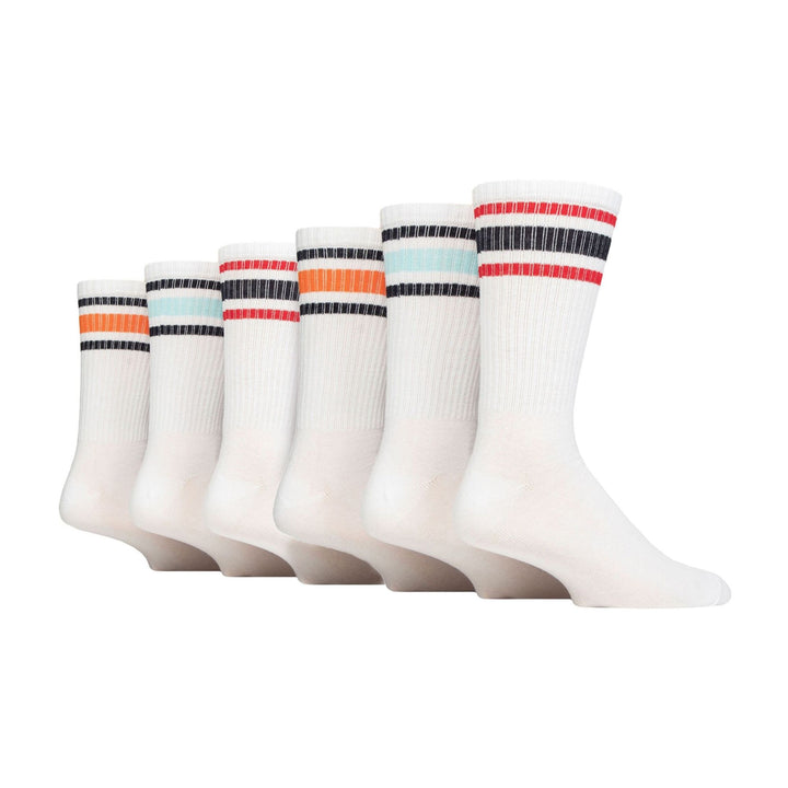 6 Pack Mens White Crew Socks with Stripe - Comfortable Cotton Sport Socks