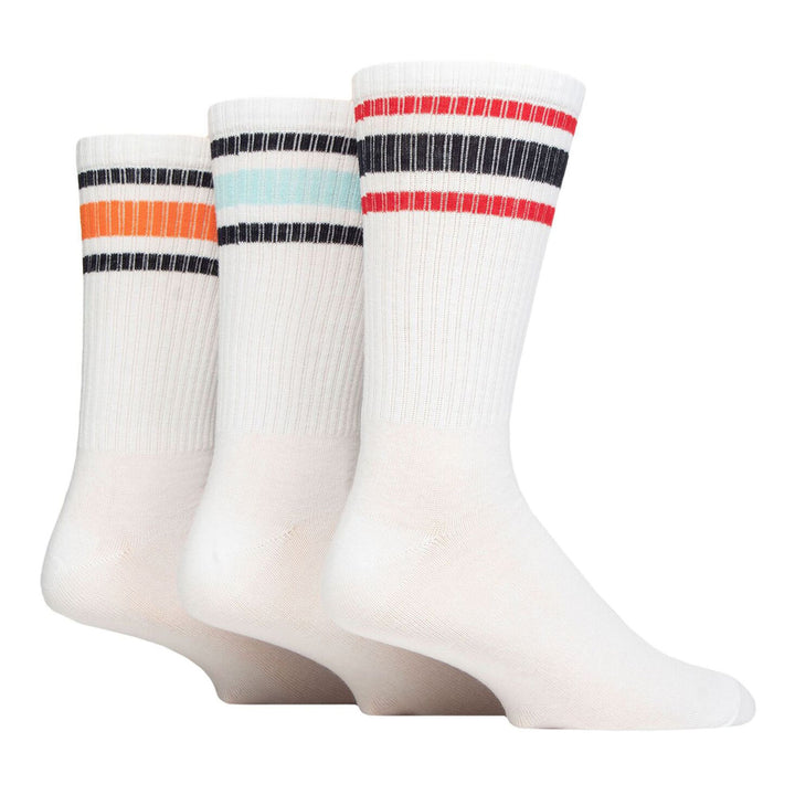 6 Pack Mens White Crew Socks with Stripe - Comfortable Cotton Sport Socks