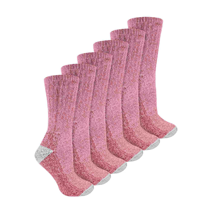 Ladies 6 Pairs Wool Socks - Cushioned Hiking Socks with Reinforced Heel & Toe