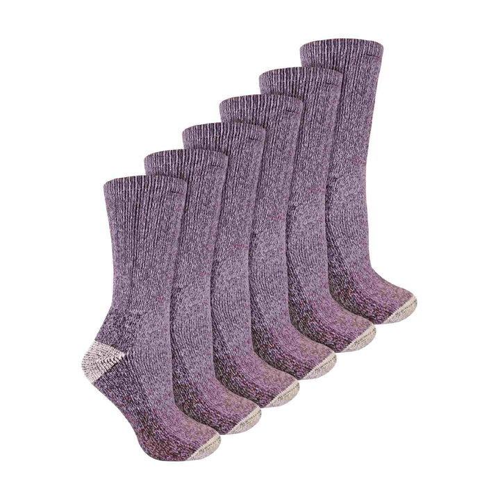 Ladies 6 Pairs Wool Socks - Cushioned Hiking Socks with Reinforced Heel & Toe