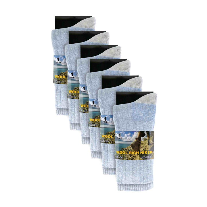 Ladies 6 Pairs Wool Socks - Cushioned Hiking Socks with Reinforced Heel & Toe