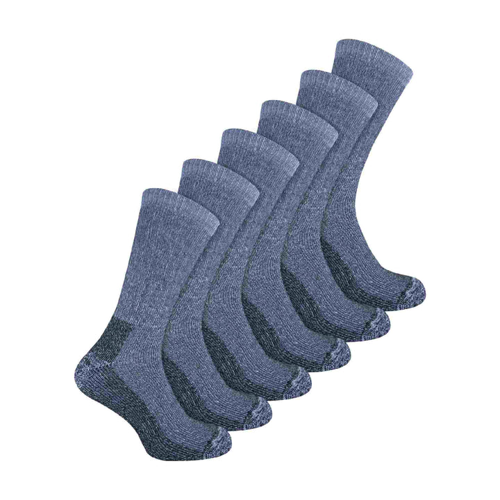 Mens 6 Pairs Multipack Crew Wool Socks: Reinforced Heel & Toe