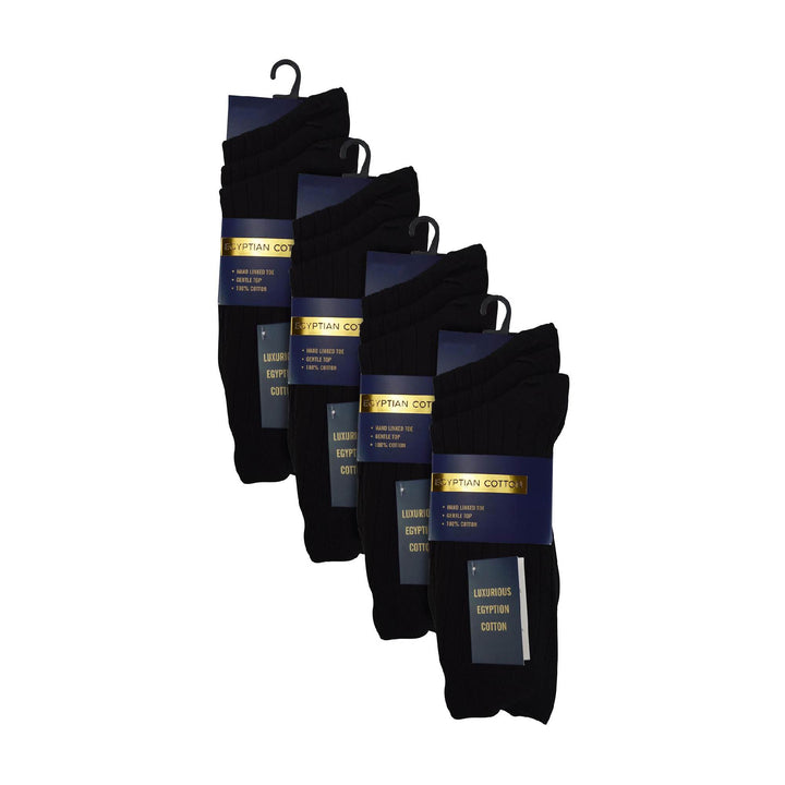 12 Pair Mens 100% Egyptian Cotton Luxury Seamless Mid Calf Black Socks