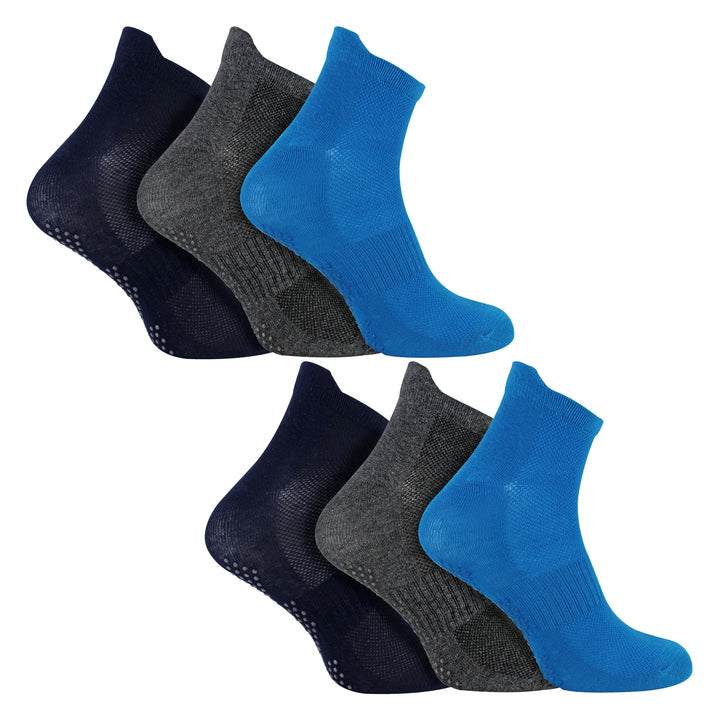 6 Pack Mens Yoga Pilates Non Slip Socks | Breathable Cushioned Gym Socks