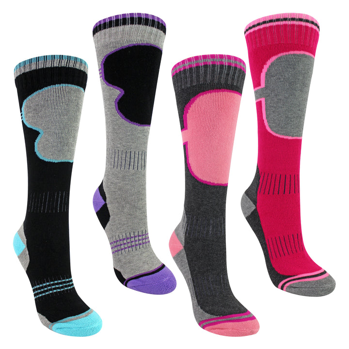 4 Pack Girls Ski Socks | Thermal Winter Cushioned Socks for Kids