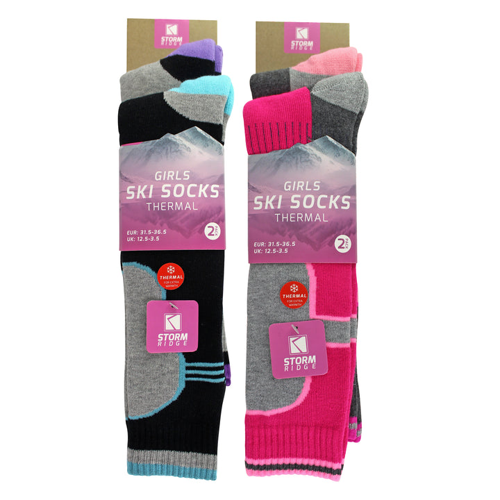 4 Pack Girls Ski Socks | Thermal Winter Cushioned Socks for Kids