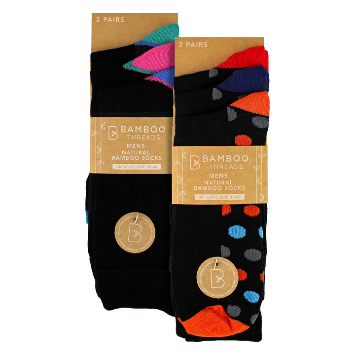 6 Pack Mens Bamboo Design Socks - Soft Breathable Everyday Patterned Fit
