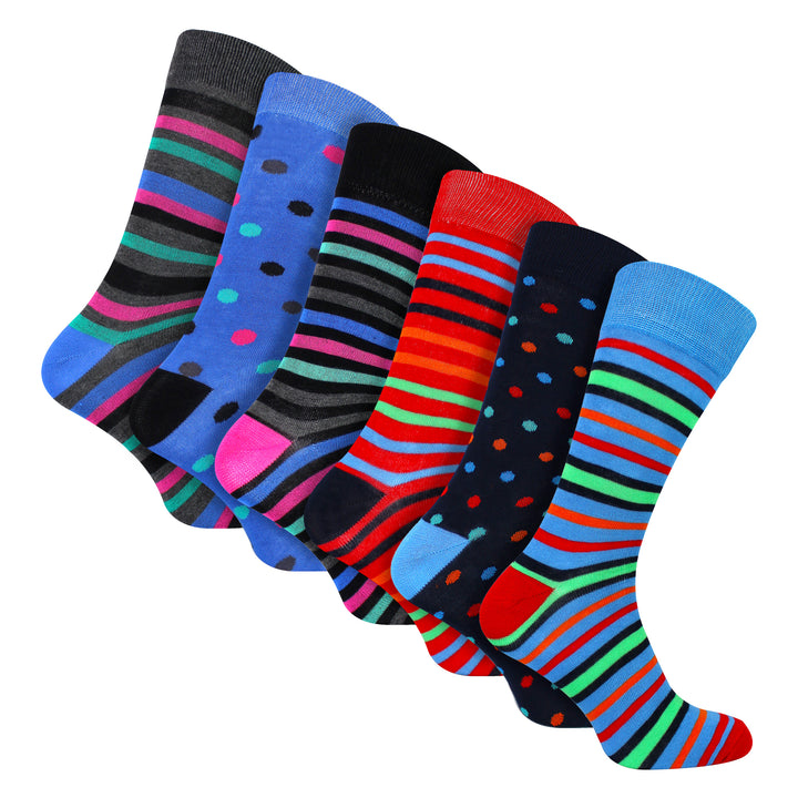 6 Pack Mens Bamboo Design Socks - Soft Breathable Everyday Patterned Fit